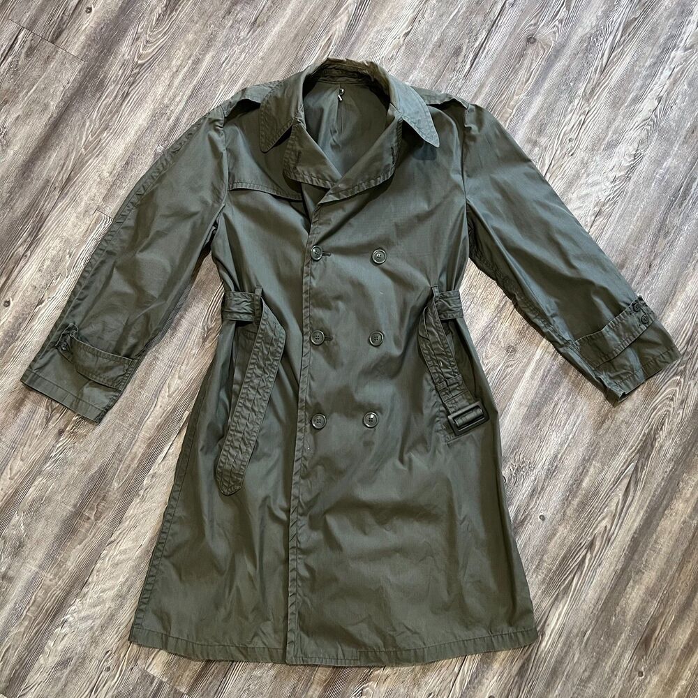 Vintage US Army Raincoat Cotton Nylon Belted Trench 60s